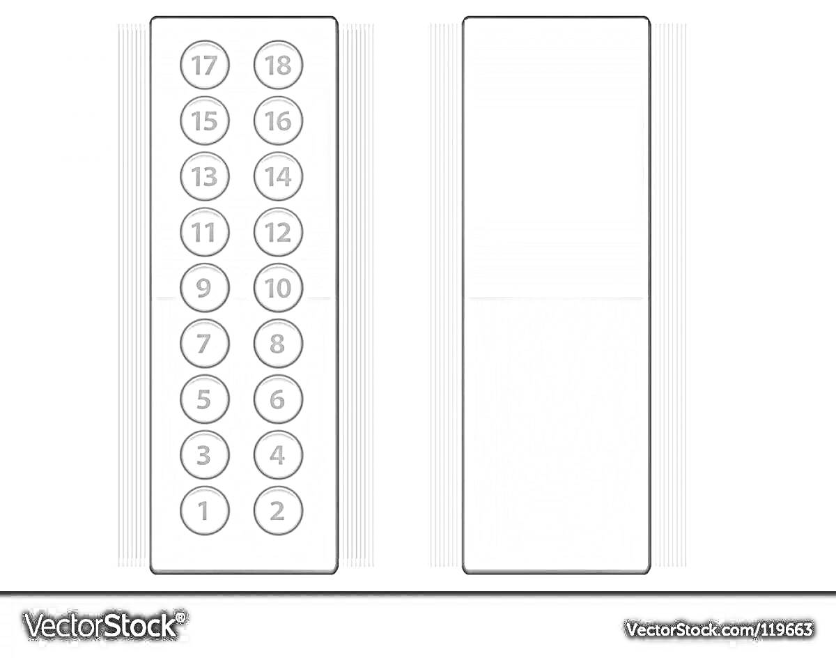 Раскраска Панели лифта с кнопками от 0 до 18 и пустой панелью справа