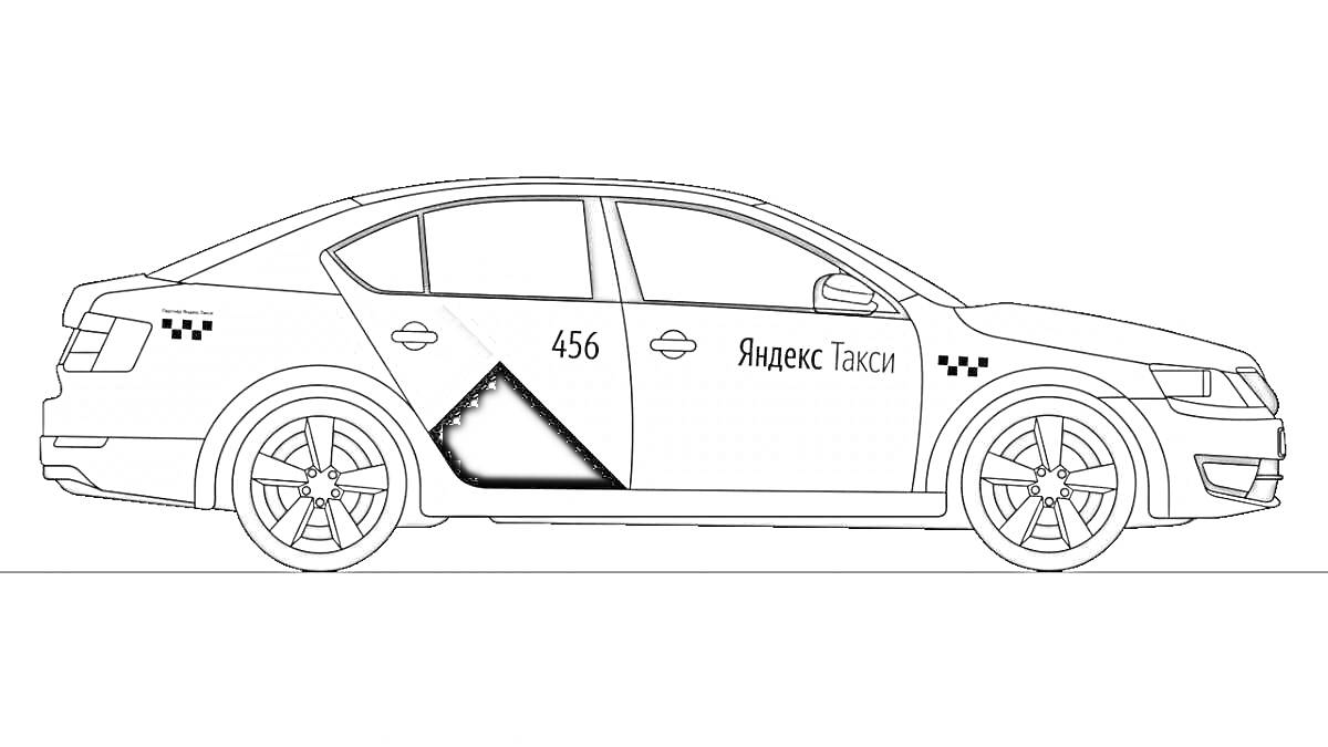 Раскраска Автомобиль такси с логотипом Яндекс, номером 456 и шахматным узором