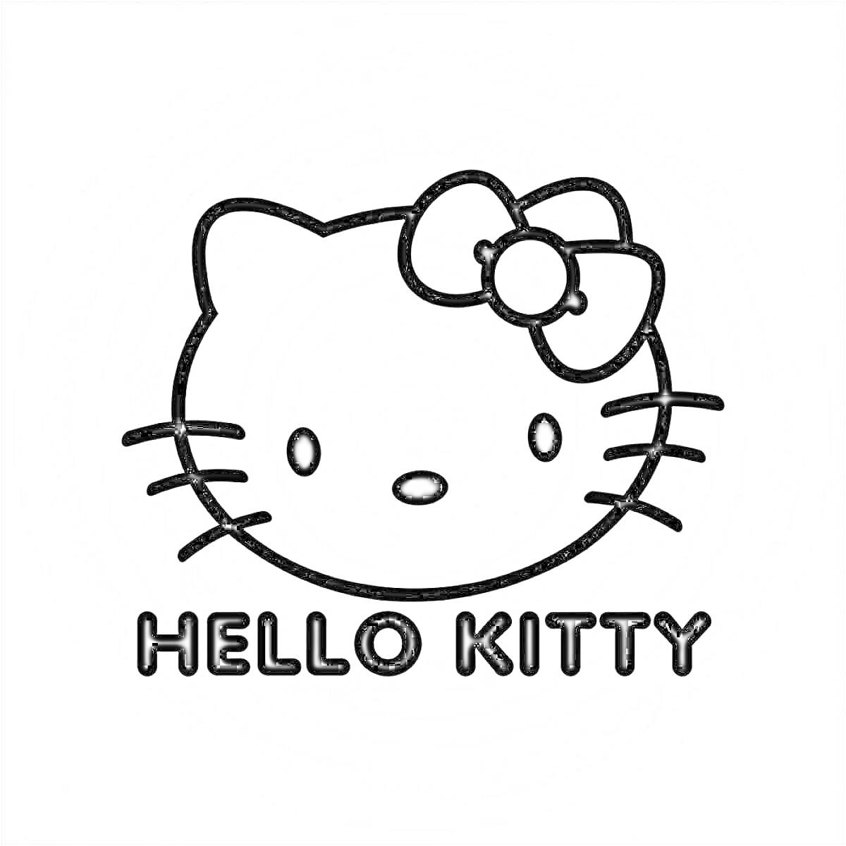 Раскраска Лицо Hello Kitty с бантом и подписью 