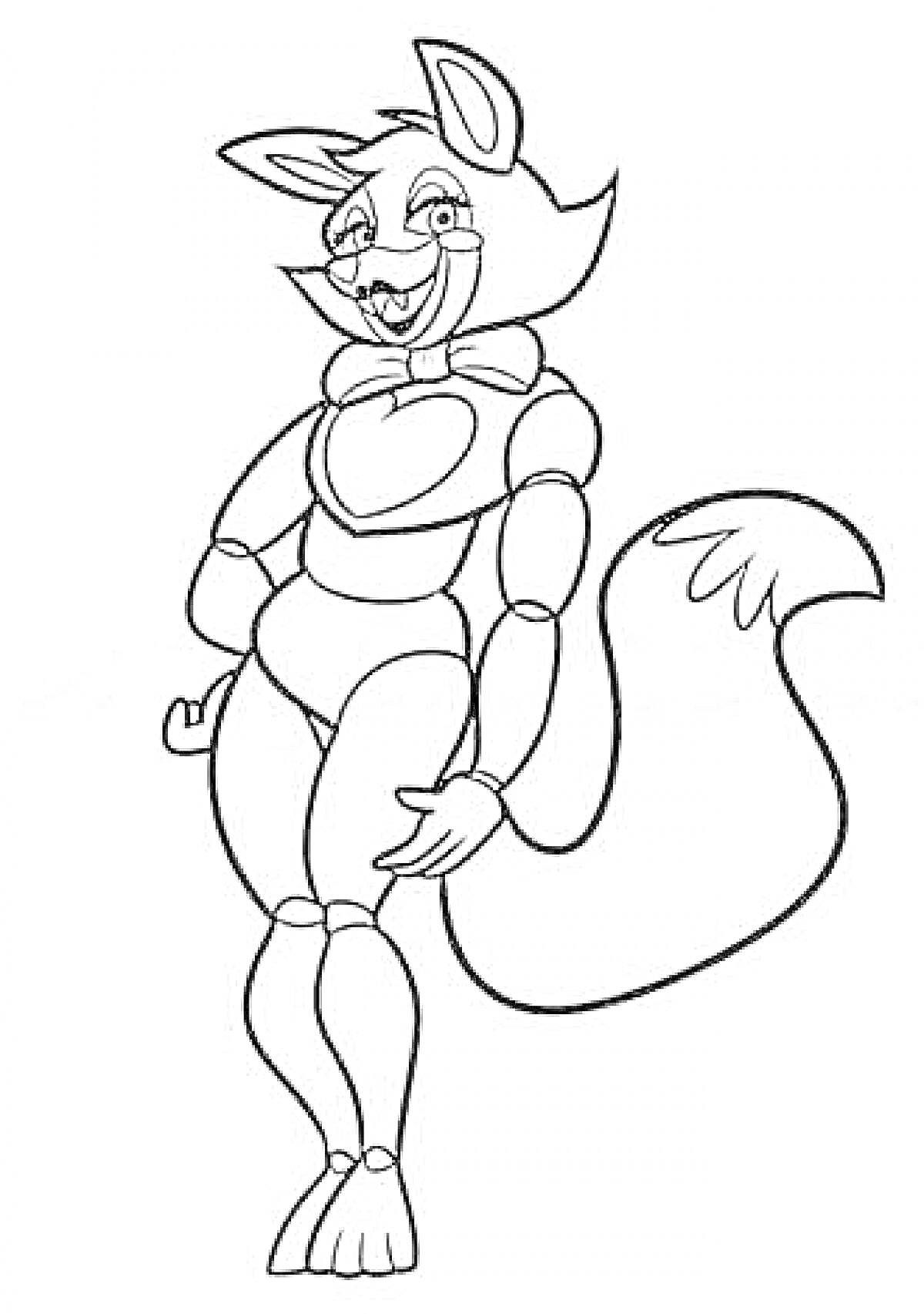 Лисичка-аниматроник с бантиком, поднятой правой лапой и хвостом