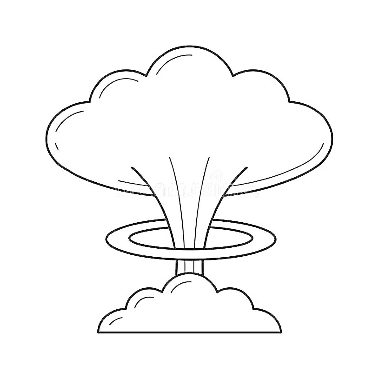На раскраске изображено: Взрыв, Грибовидное облако, Ядерный взрыв, Дым