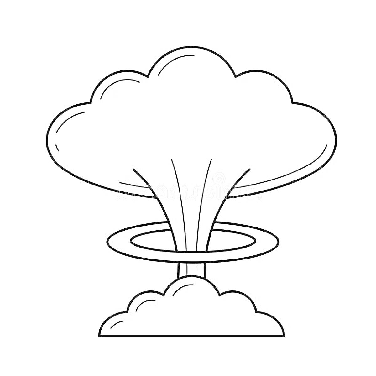 Раскраска Взрыв с облаком грибовидной формы и ударной волной