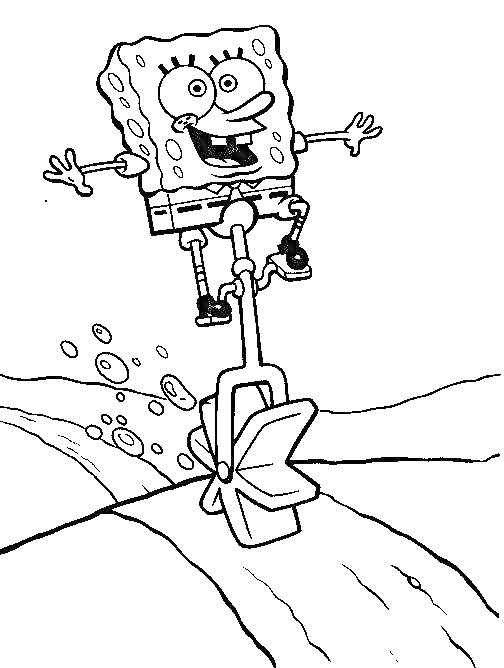 Губка Боб едет на водном велосипеде под водой