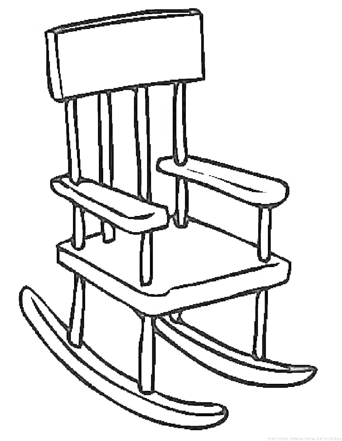 Раскраска Кресло-качалка с подлокотниками и высокой спинкой