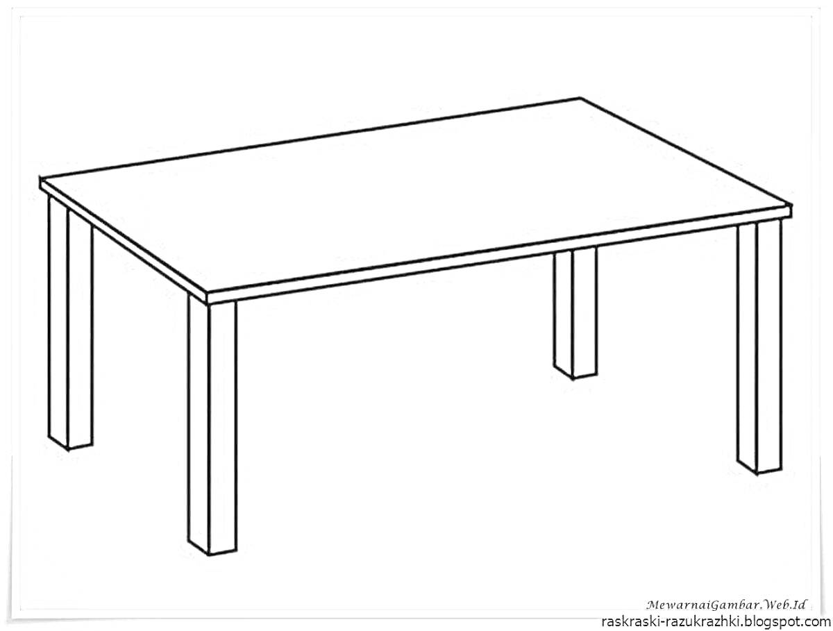 На раскраске изображено: Стол, Мебель, 4 года, 5 лет, Четыре ножки