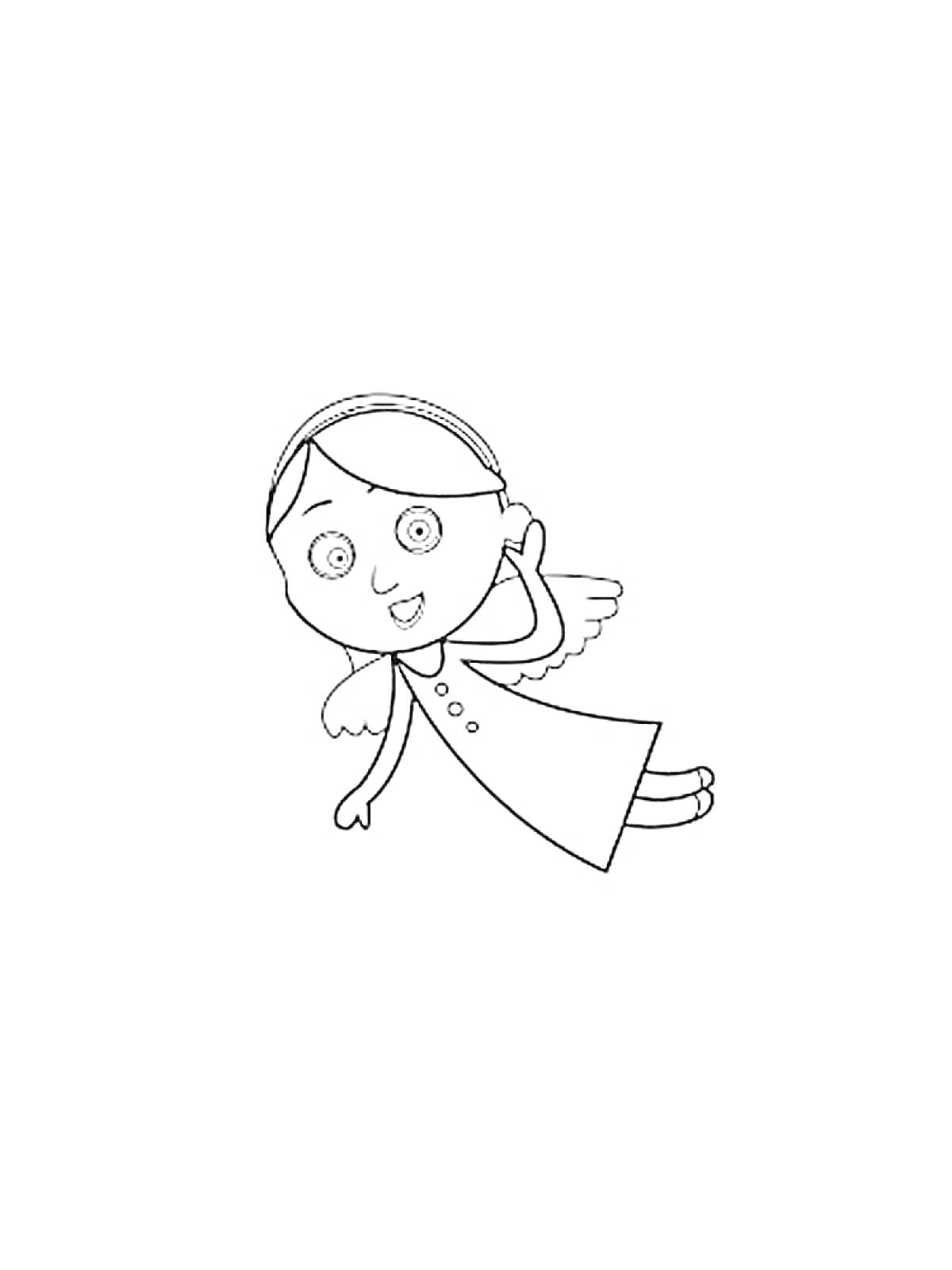Раскраска Раскраска с Ангелом Бэби, летающим с прижатыми к голове руками