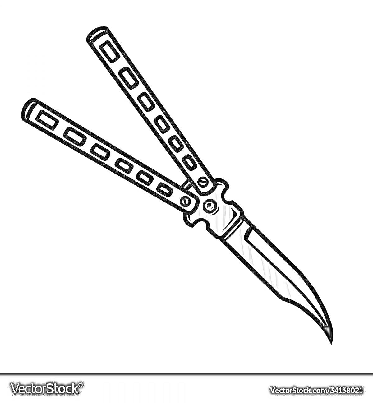 Раскраска Раскраска нож бабочка с прямыми ручками и клинком в стиле карикатуры