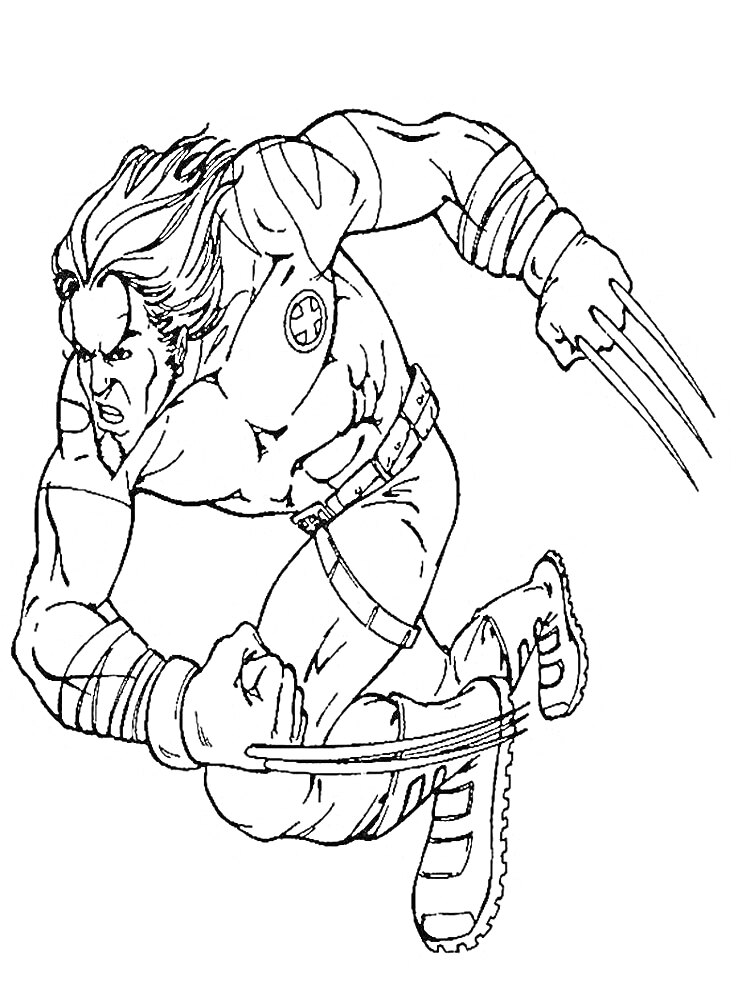 Раскраска Росомаха с когтями в атакующей позе