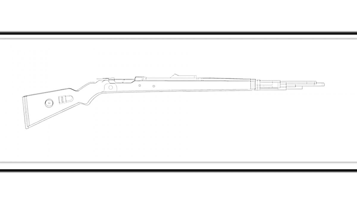 Раскраска Линейная раскраска винтовки Мосина с прикладом, стволом, прицелом и затвором