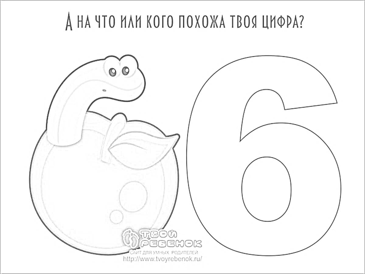Раскраска Шестерка-змея на яблоке