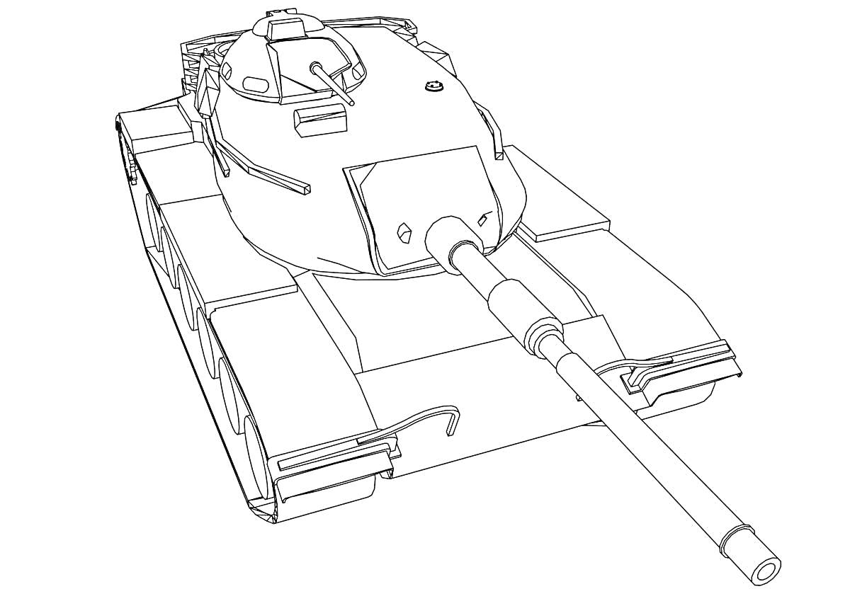 На раскраске изображено: Танк, Боевой транспорт, Военная техника, Гусеницы, Ствол, Контурные рисунки