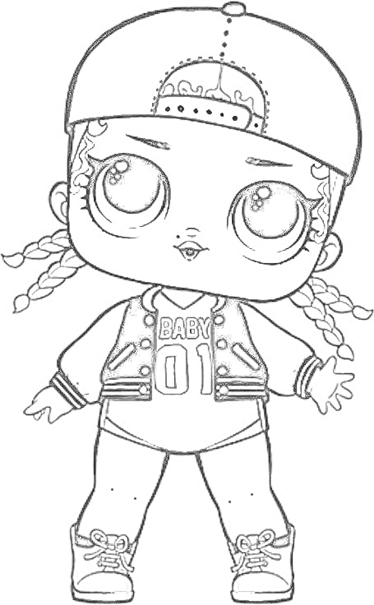 Кукла Лол в бейсболке, с косичками, в бейсбольной куртке, майке с надписью 