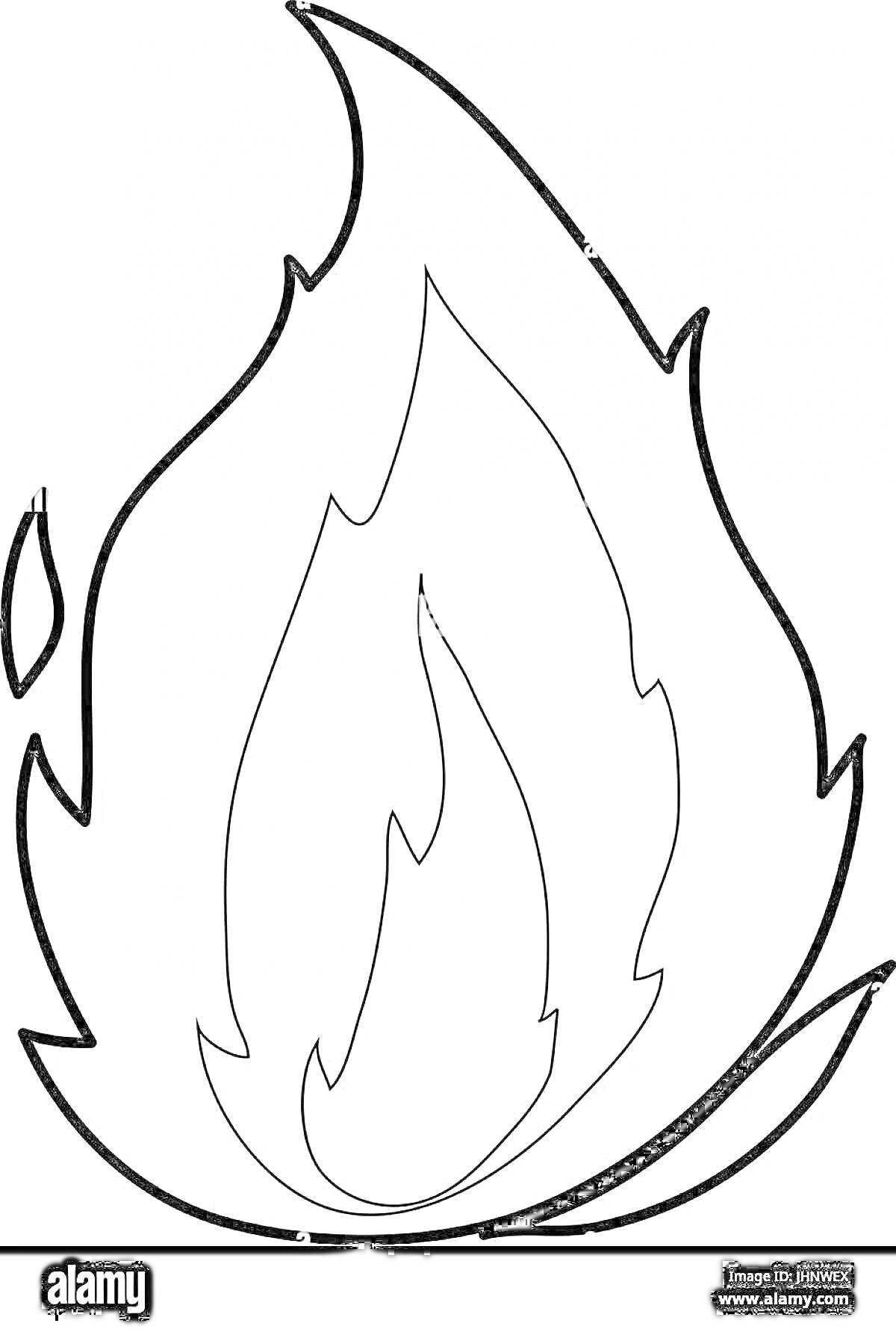Раскраска Контурное изображение пламени и языков огня
