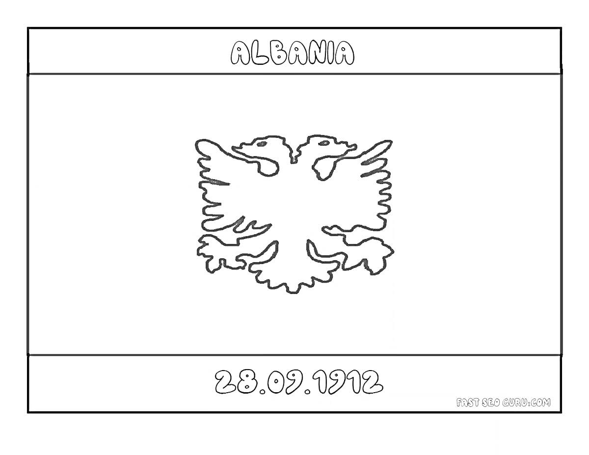 Раскраска флаг албании с изображением двуглавого орла и датой 28.09.1912