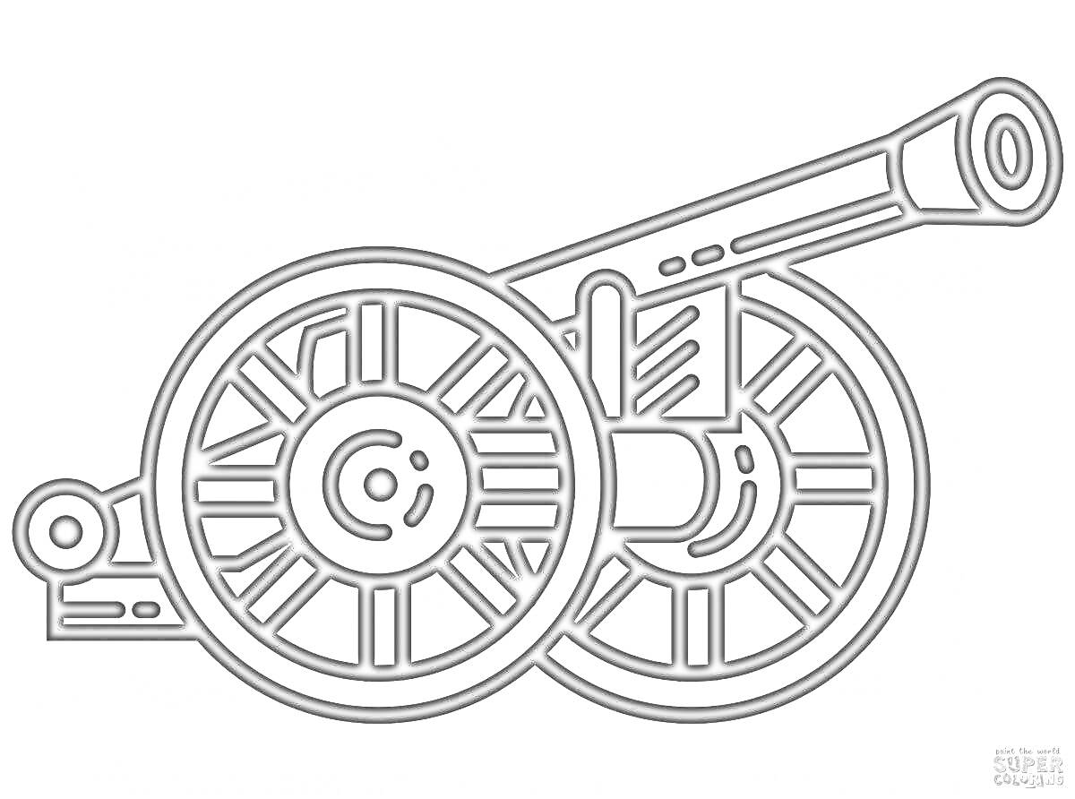 Раскраска Пушка с двумя колесами и длинным стволом