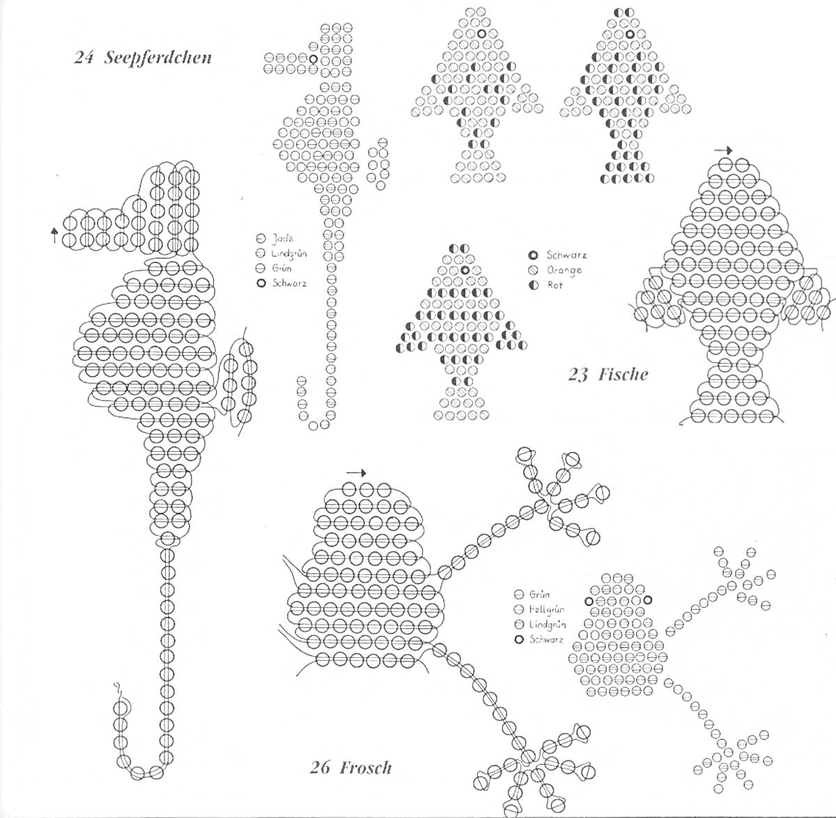 Раскраска схемы бисерных фигурок, включая 