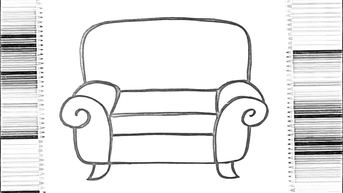 На раскраске изображено: Кресло, Мебель, Подлокотники, Спинка, Ножки, 3-4 года, Для детей