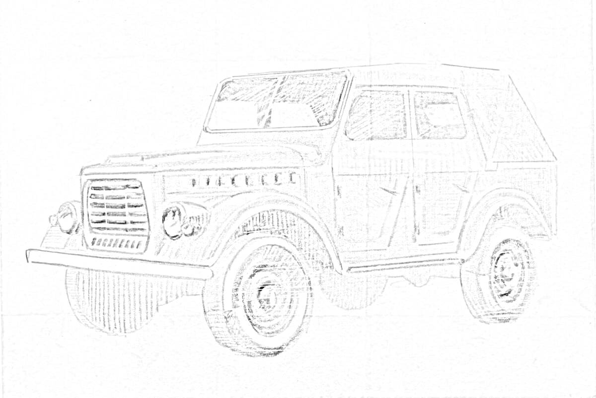 Раскраска Газ 69 с крышей, передними фарами и решеткой радиатора