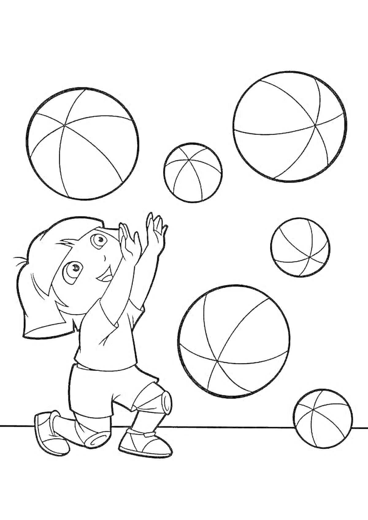 На раскраске изображено: Мальчик, Мячи, Игра, Спорт, Движение, Активность