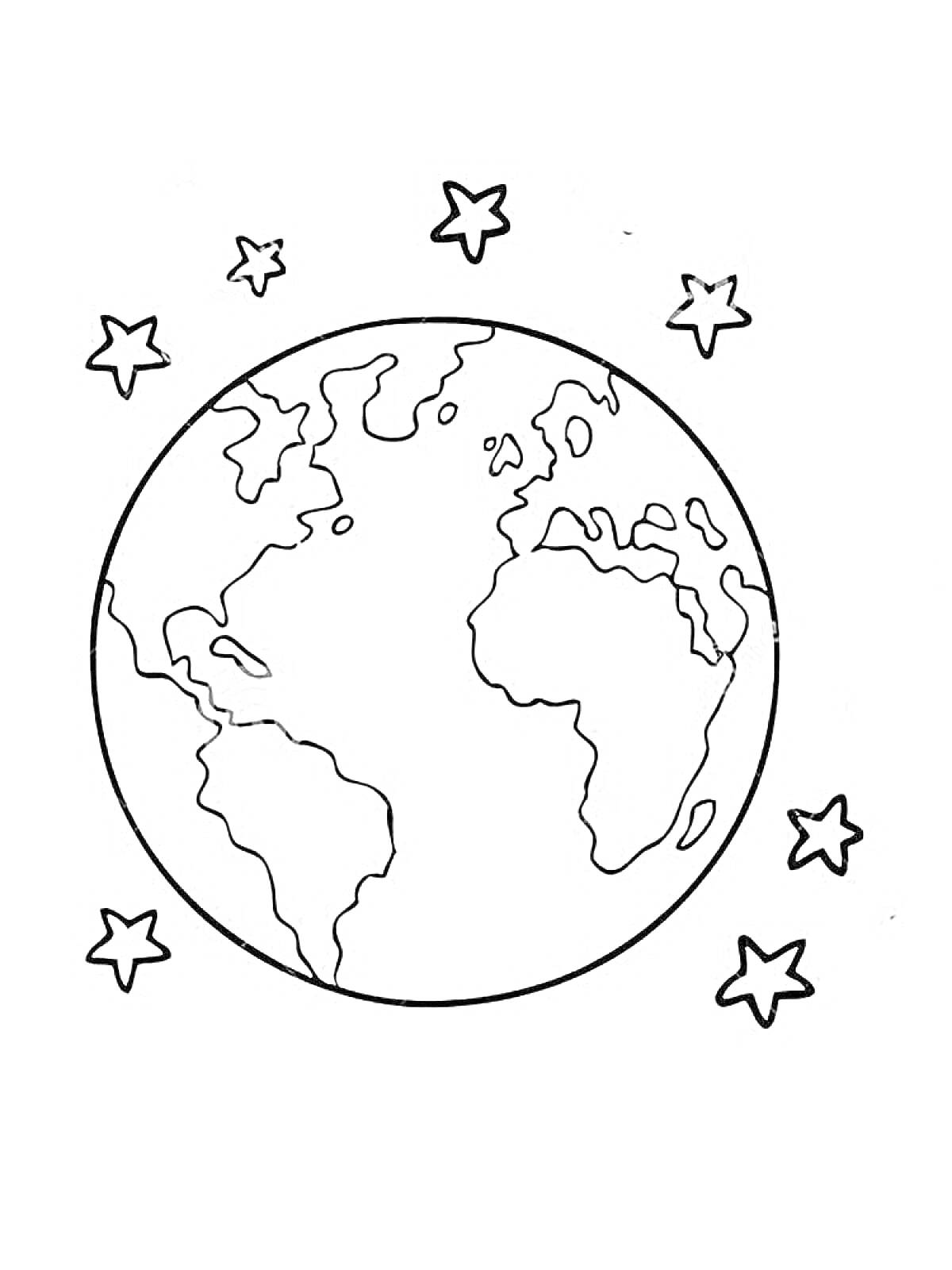 Раскраска Планета Земля, окружённая звёздами