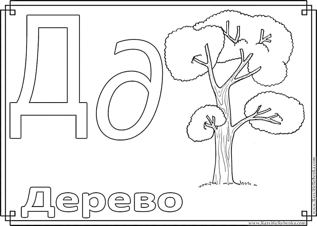 На раскраске изображено: Алфавит, Буква Д, Для детей, 4-5 лет, Деревья