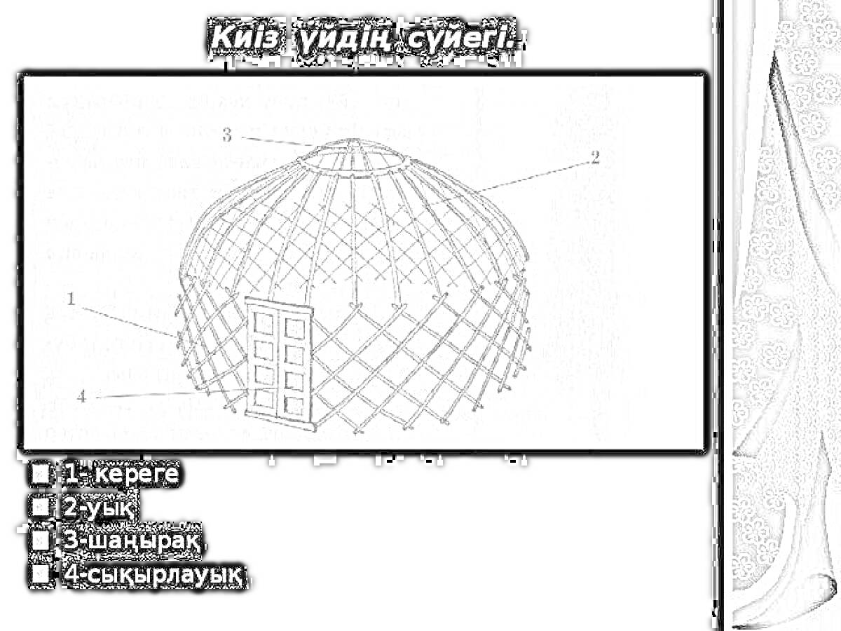 На раскраске изображено: Киіз үй, Традиционное жилище, Казахская культура, Юрта