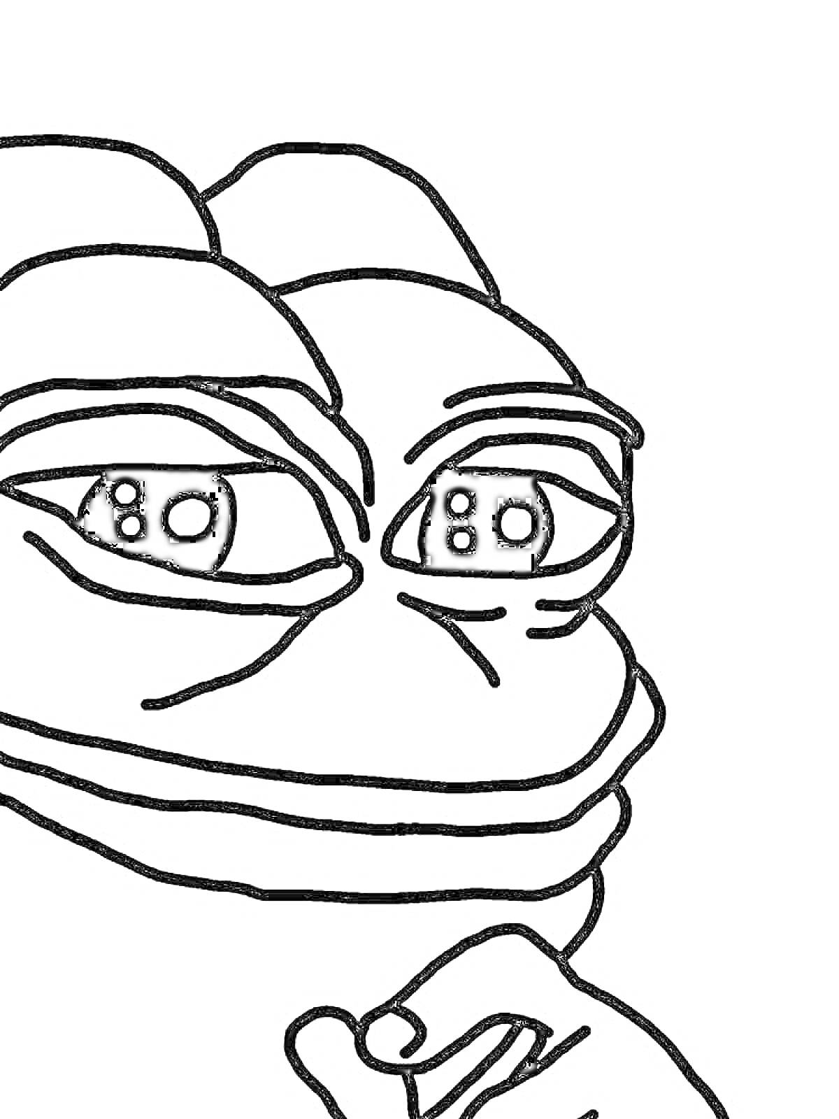 Раскраска Лягушка-мем с задумчивым выражением лица