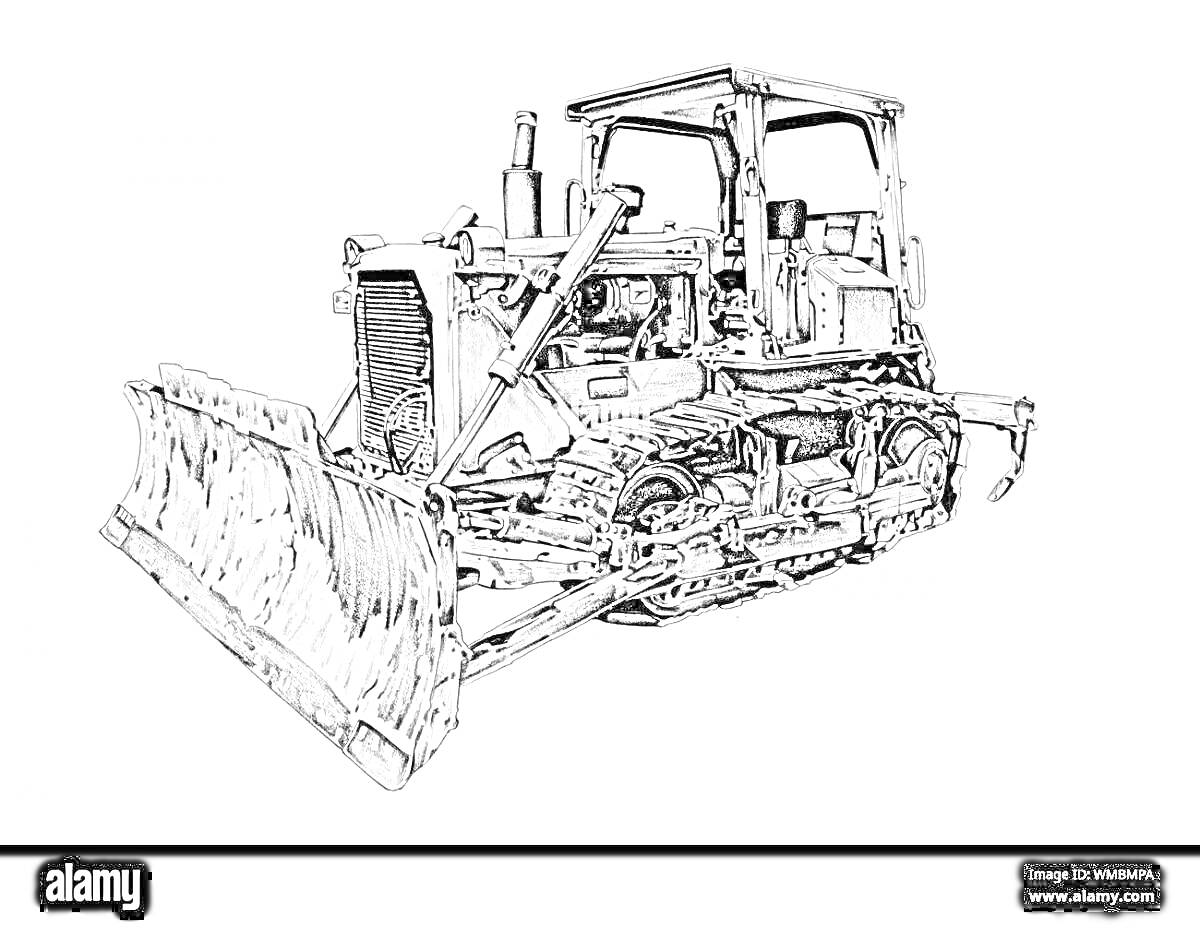 Раскраска Раскраска трактора ДТ-75 с ковшом и гусеницами