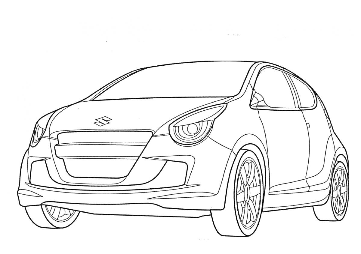 Раскраска Изображение компактного автомобиля в стиле раскраски, в вид спереди