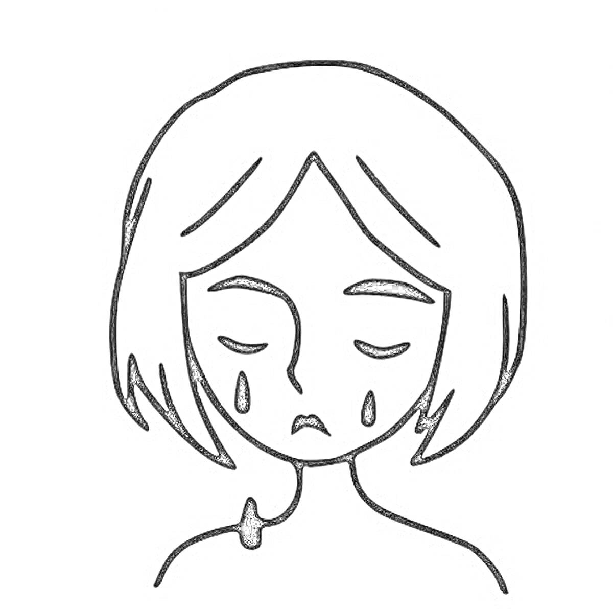 Раскраска Девочка с короткими волосами и слезами на щеках