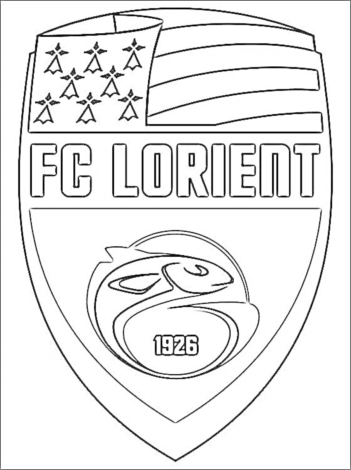 Раскраска эмблема футбольного клуба FC Lorient с надписью 