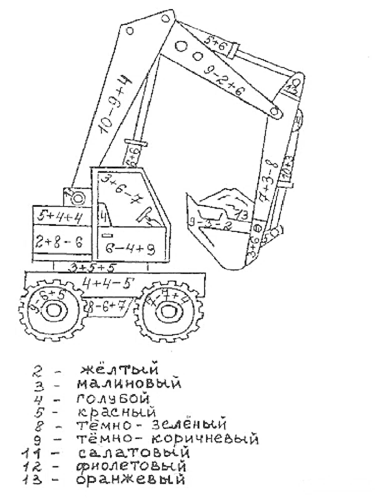 Раскраска Экскаватор с номерами для раскраски