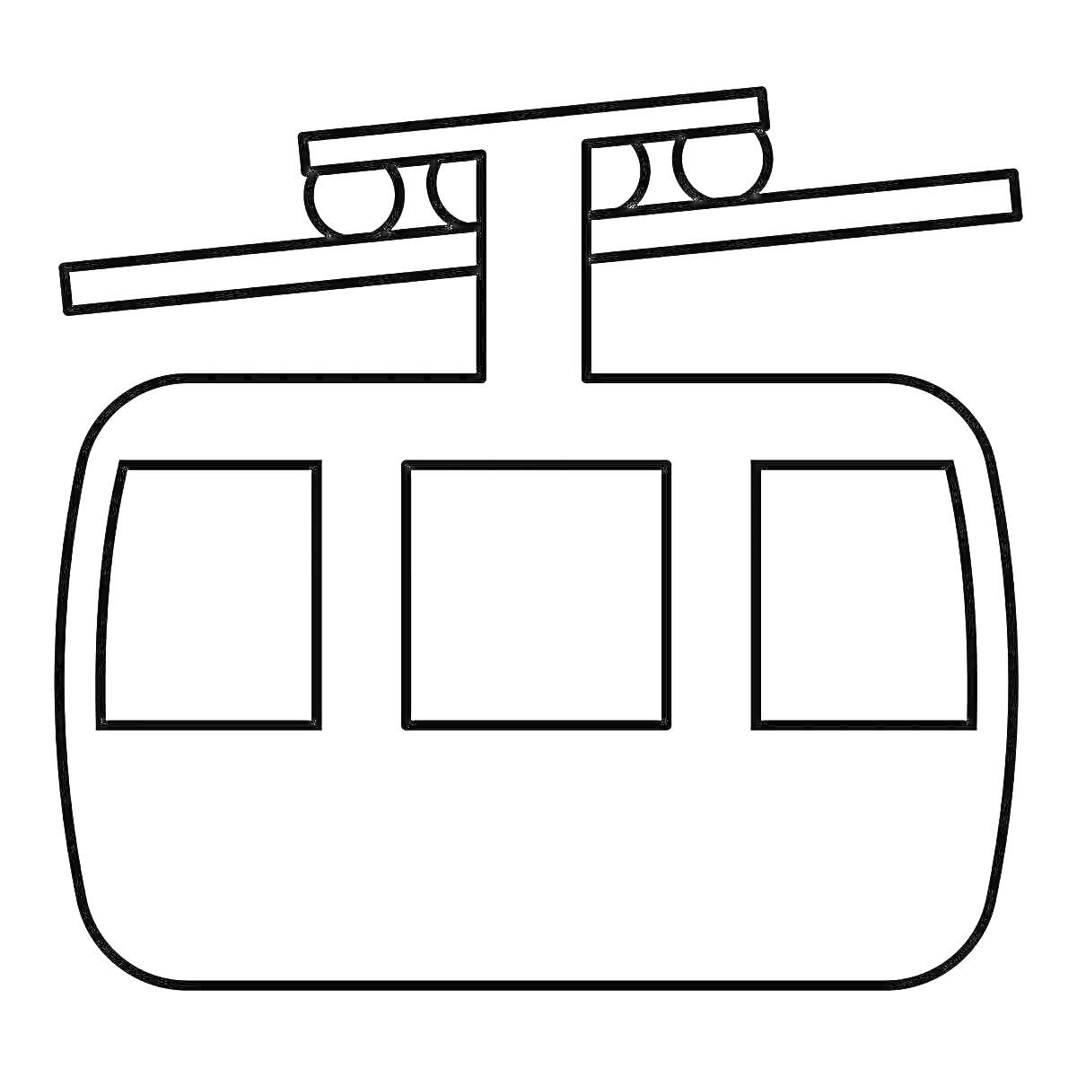 Канатная дорога с двумя окнами и колёсной системой на направляющих