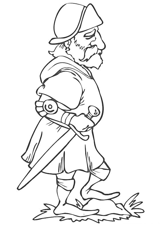Раскраска Рыцарь в доспехах с мечом, идущий по траве