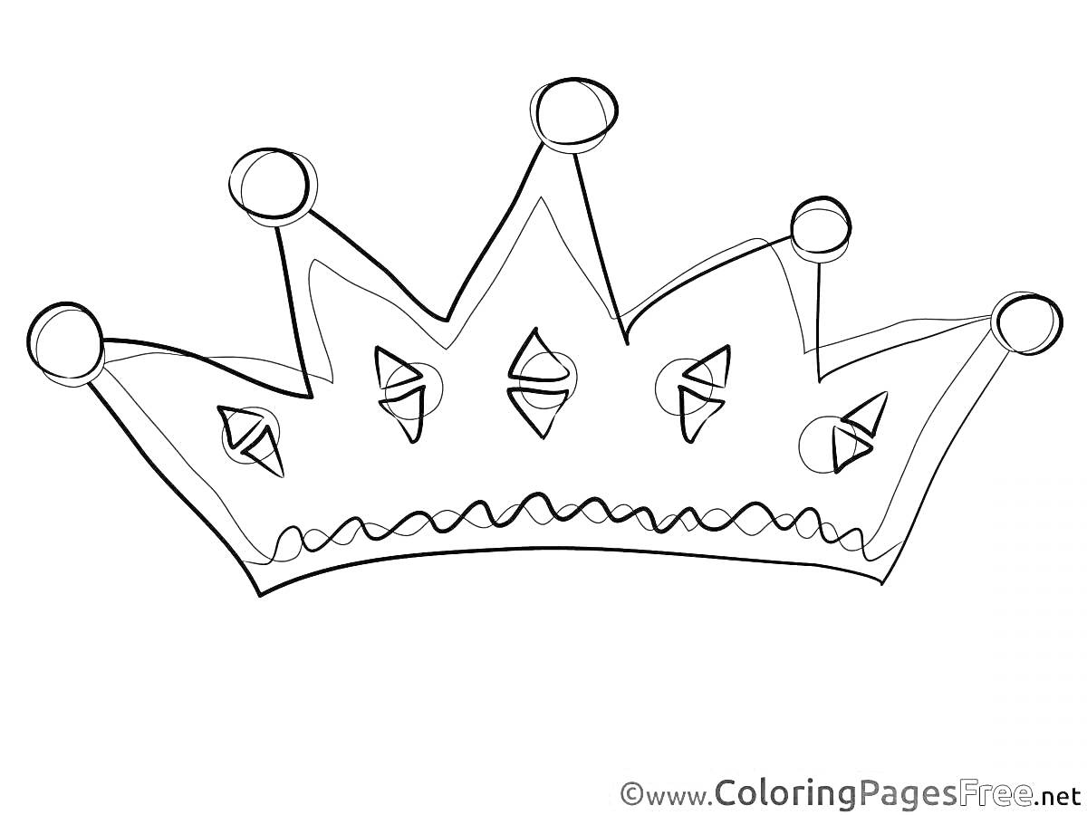 На раскраске изображено: Корона, Вершины, Круги, Ромбы, Украшения