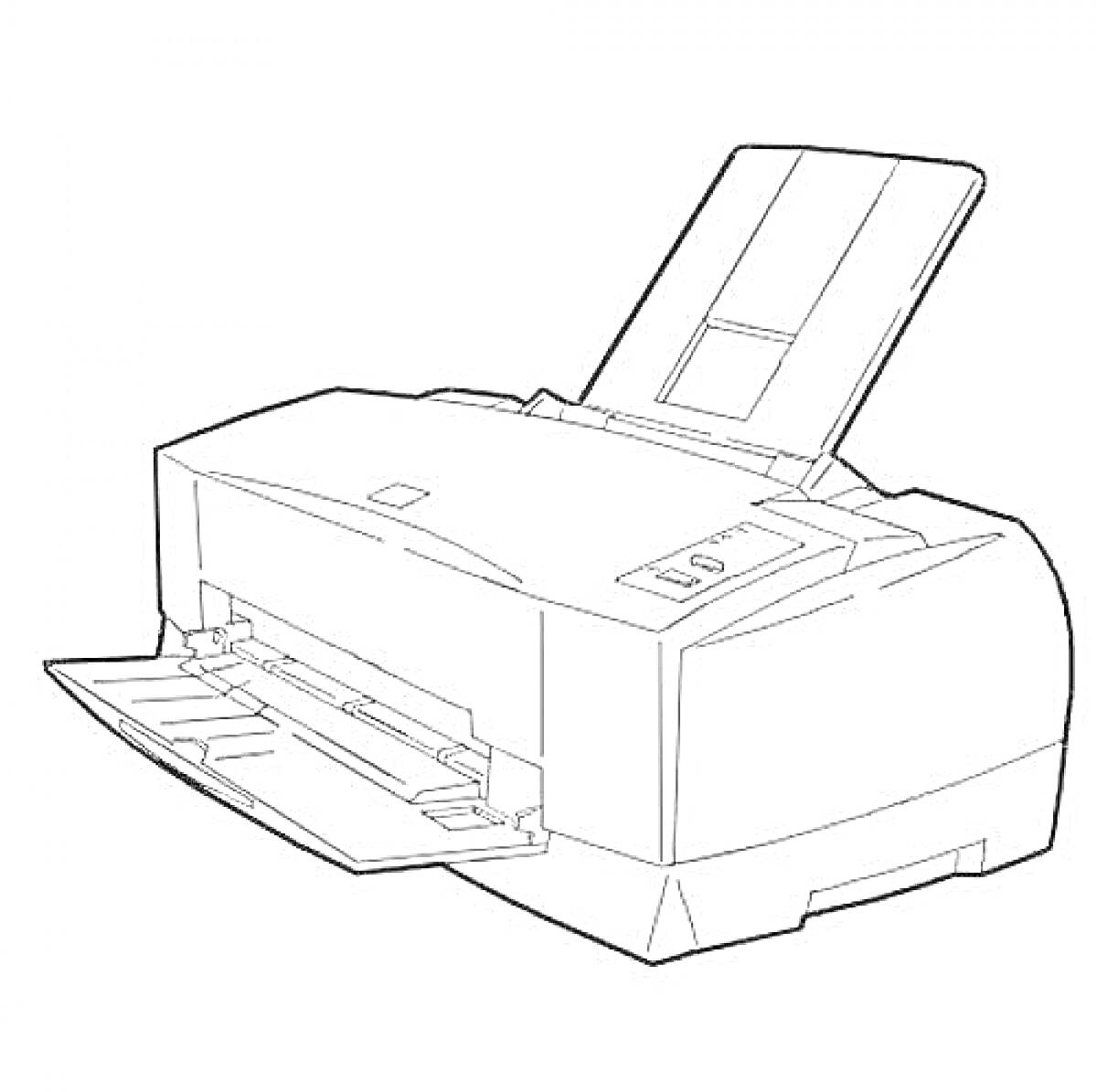 Принтер с открытым лотком для бумаги и кнопками управления