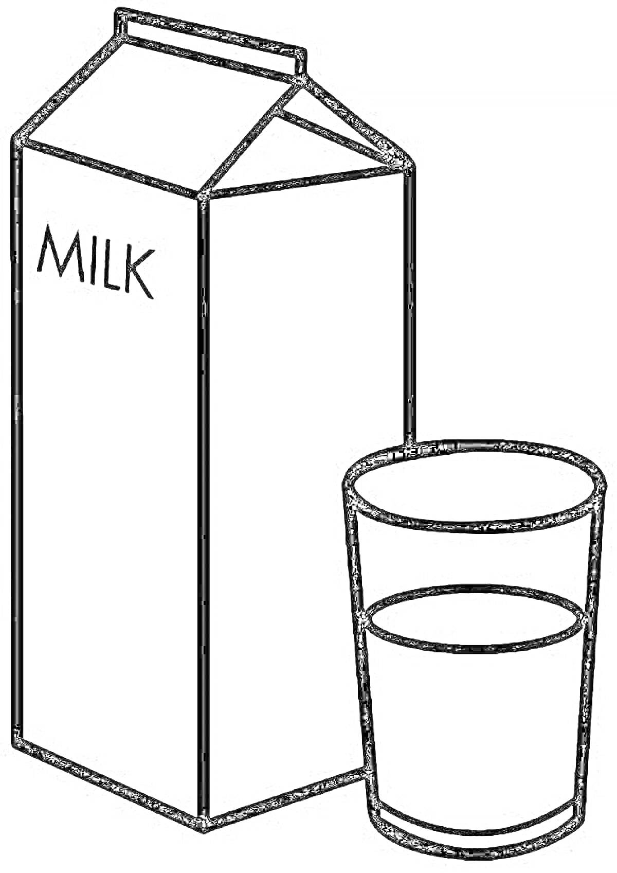 На раскраске изображено: Молоко, Напиток, Пакет молока, Стакан, Для детей, Еда и напитки