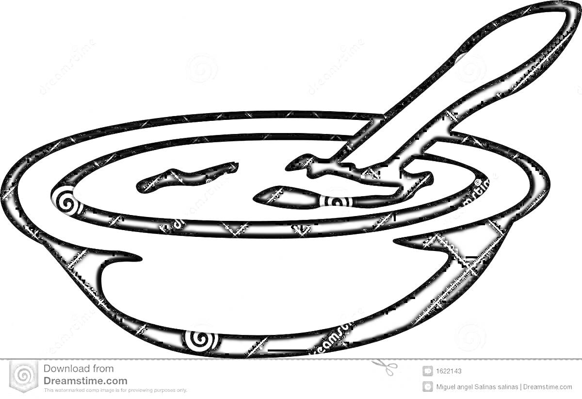 Раскраска Суповая тарелка с ложкой