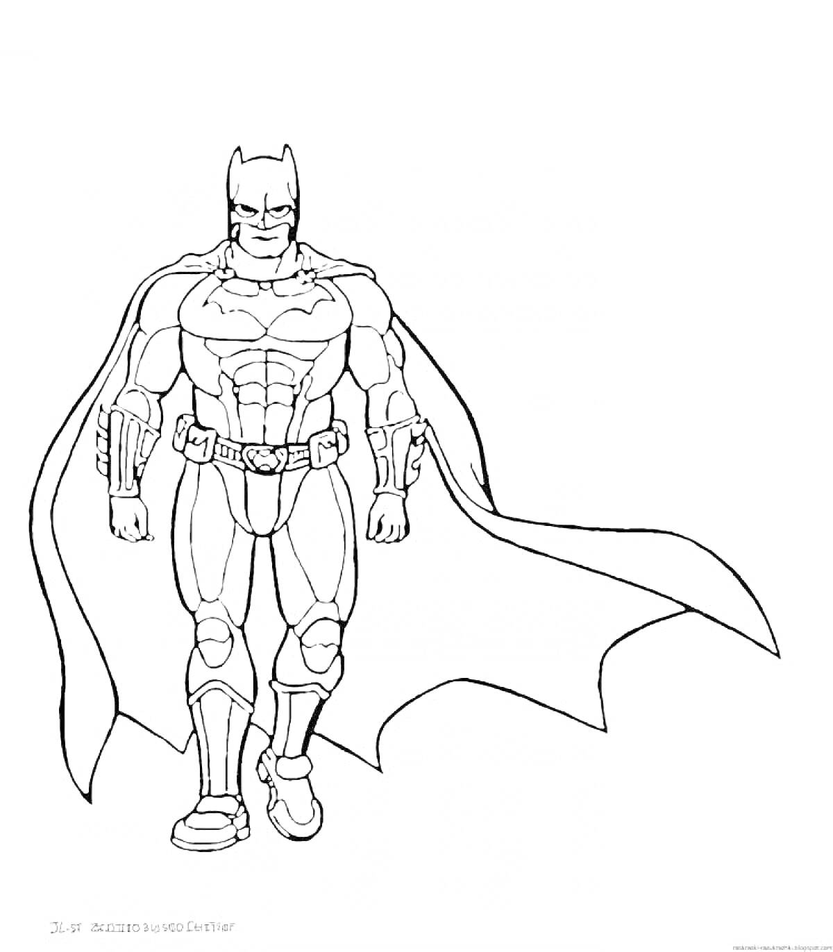 Раскраска Супергерой в костюме с плащом, ремнем и маской