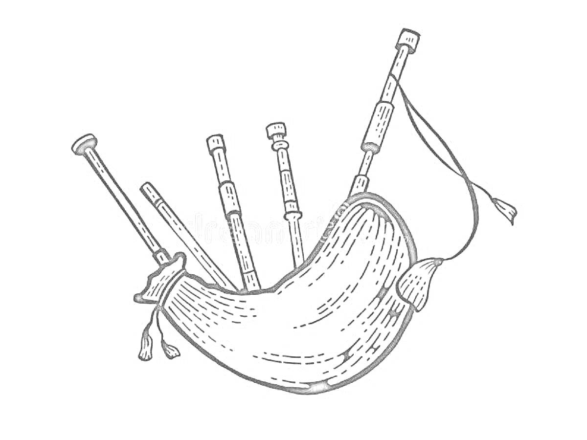 Раскраска волынка с трубками и мешком