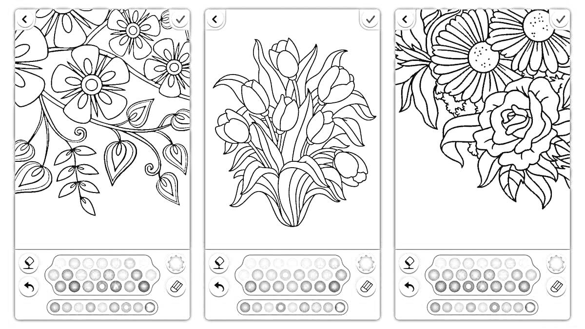На раскраске изображено: Цветы, Листья, Тюльпаны, Компьютер, Игра