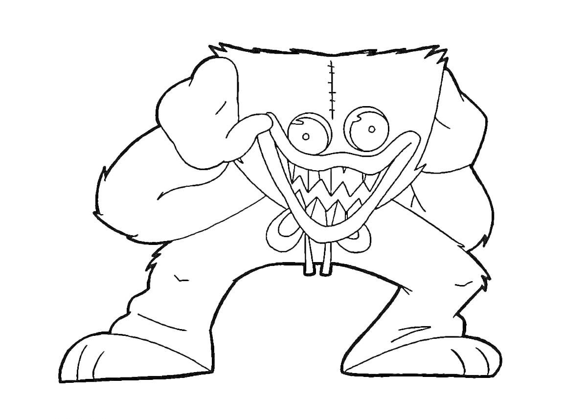 Раскраска Хагги Вагги в агрессивной позе с открытой пастью и большими зубами