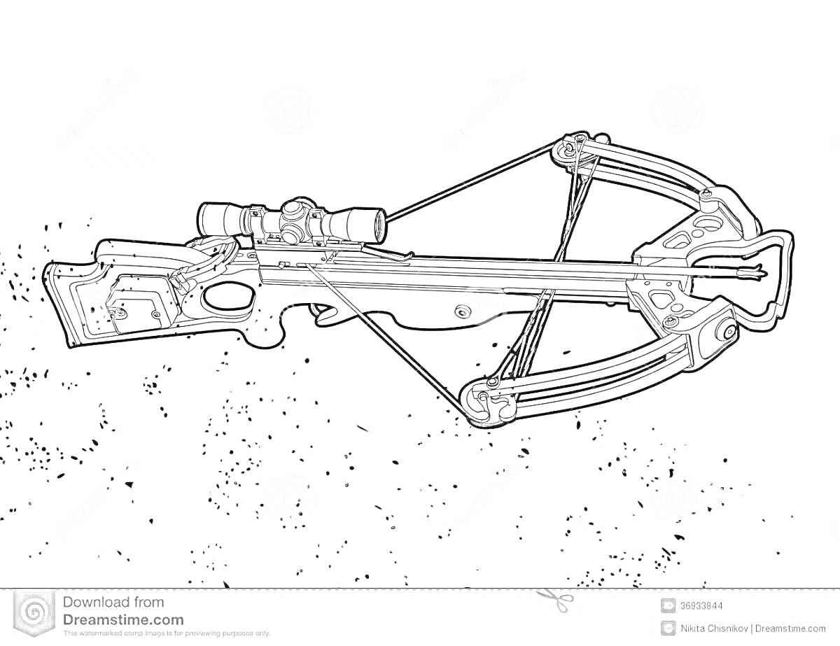 Раскраска Арбалет с прицелом и плечами