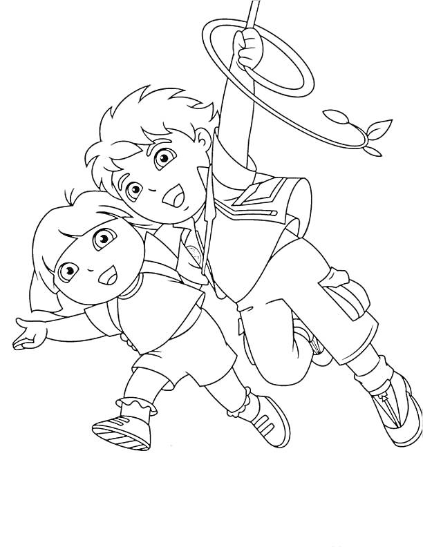 Два мультяшных персонажа, мальчик с лассо и девочка, летящие вместе