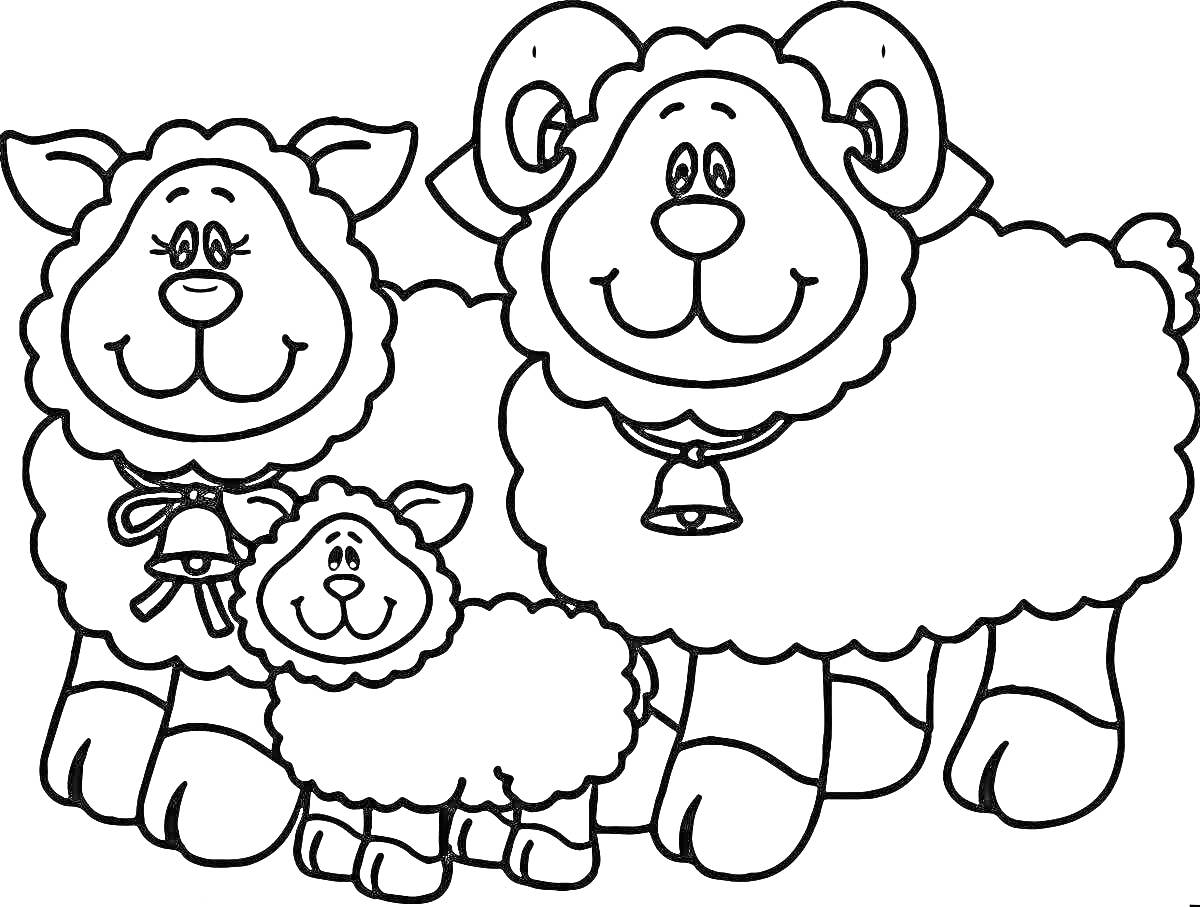 На раскраске изображено: Баран, Ягненок, Колокольчик, Для детей, 5 лет, 6 лет, Овечки