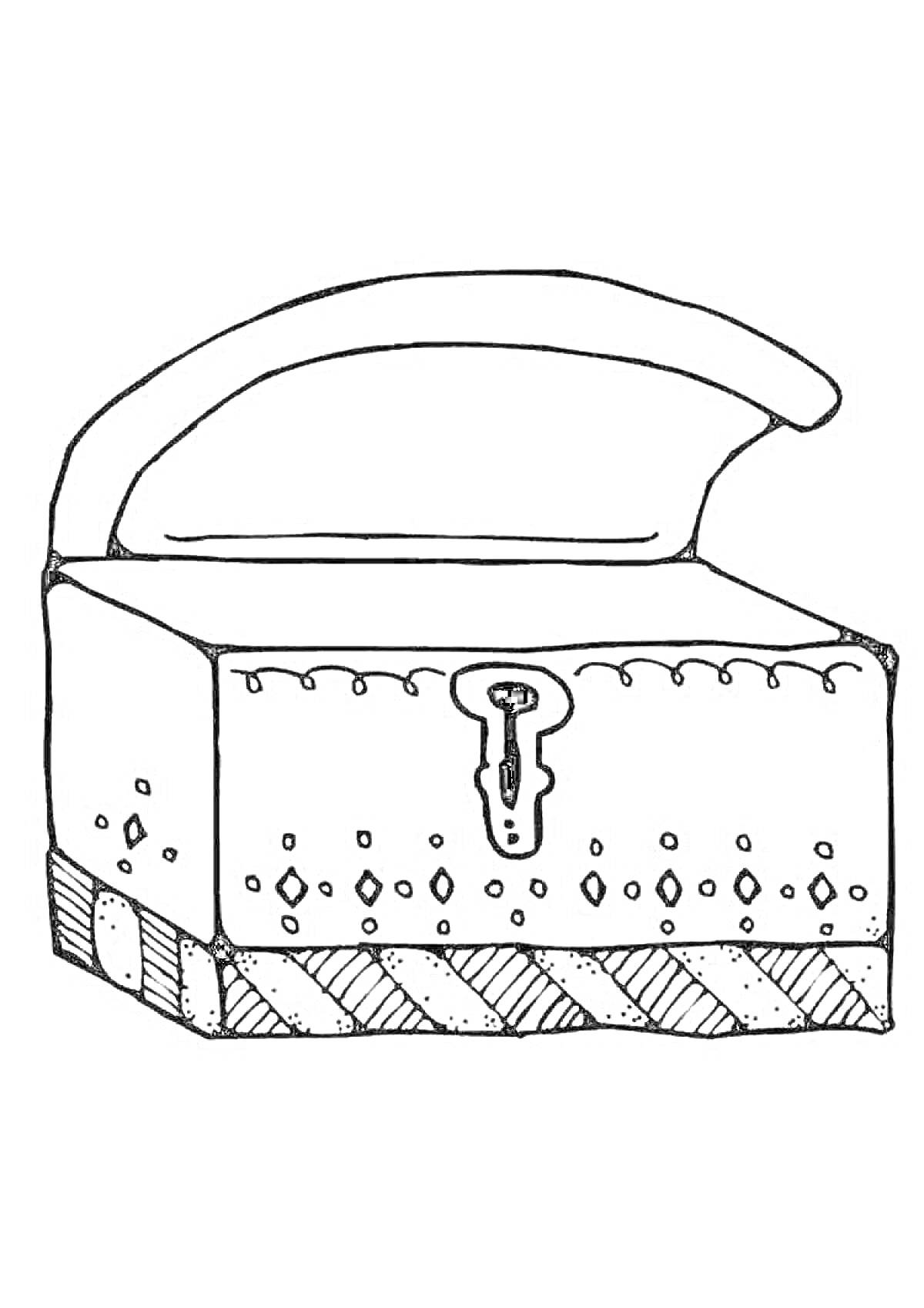 Раскраска Сундук с открытой крышкой и декоративными деталями