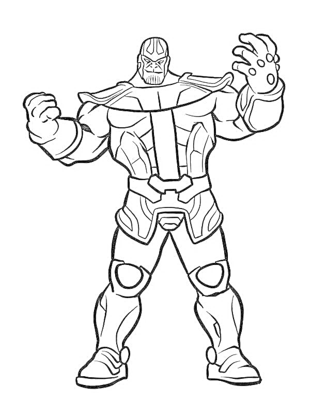 Раскраска Супергерой в броне с перчаткой, показывающий кулаки