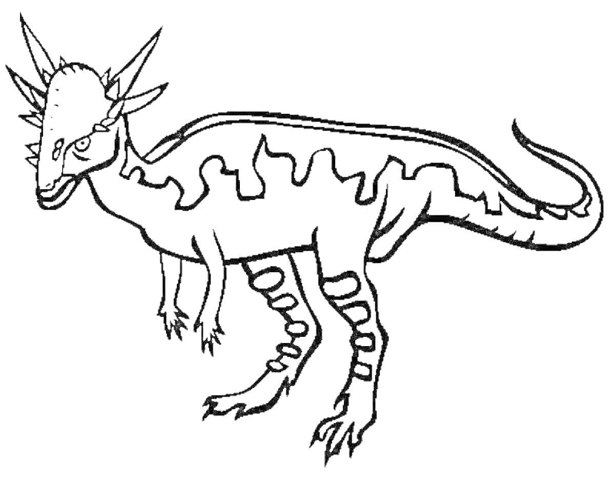 На раскраске изображено: Динозавр, Гребень, Длинный хвост, Для детей, Древние животные