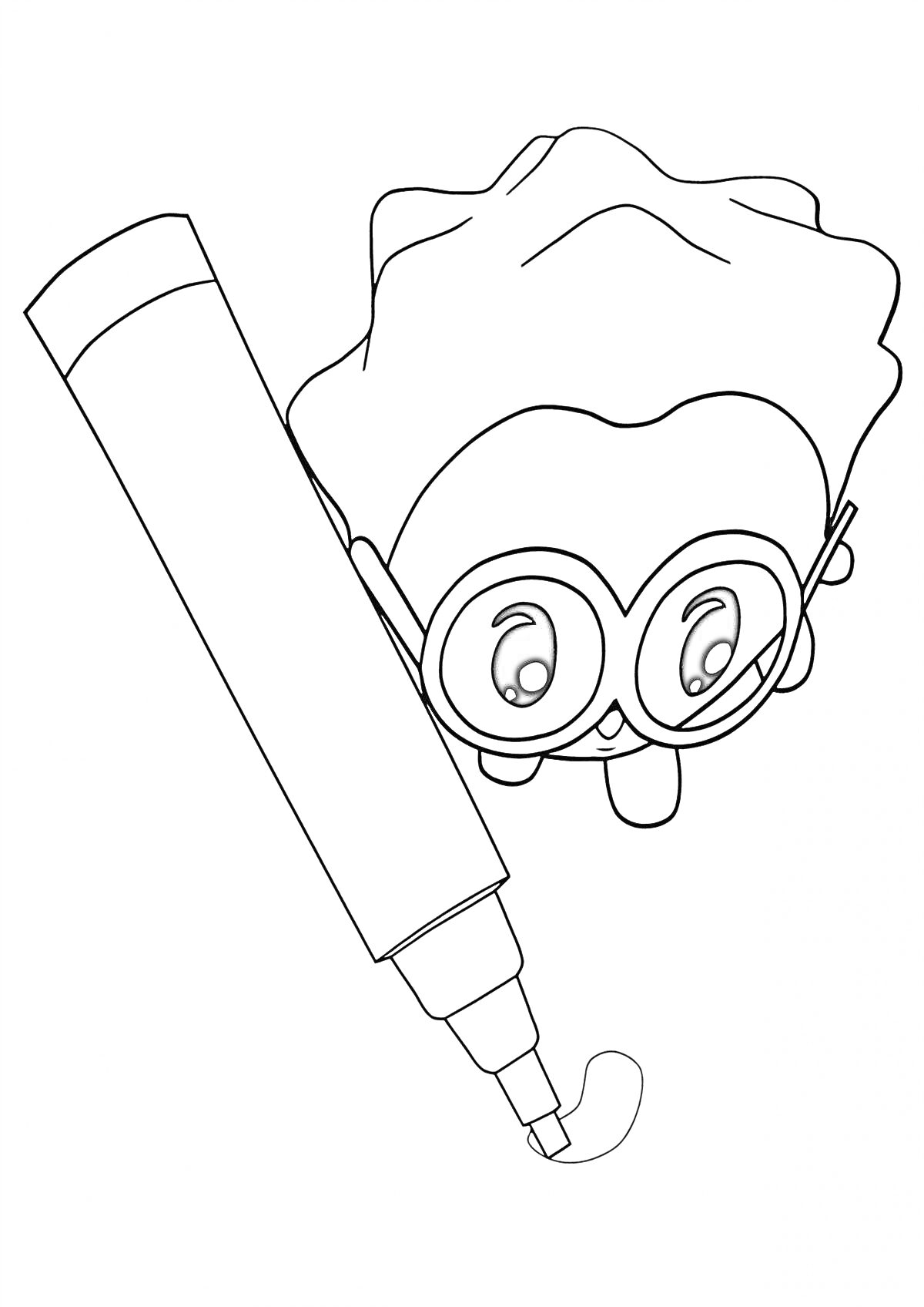 Раскраска Малышарик в очках с маркером