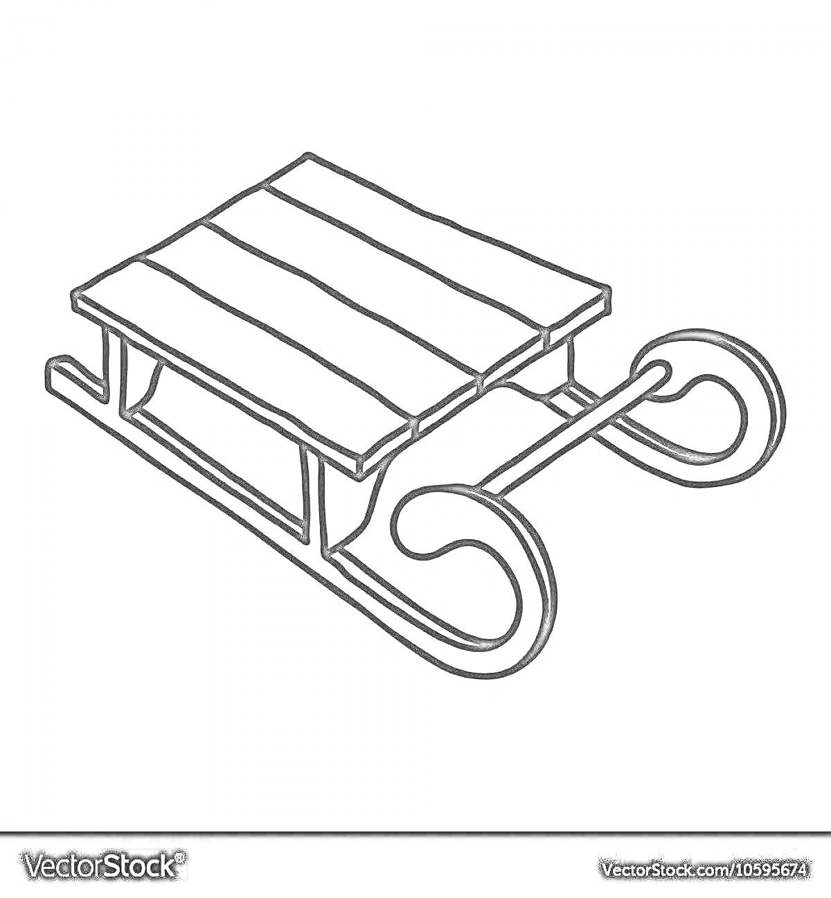 Раскраска Санки с деревянным сиденьем и изогнутыми полозьями
